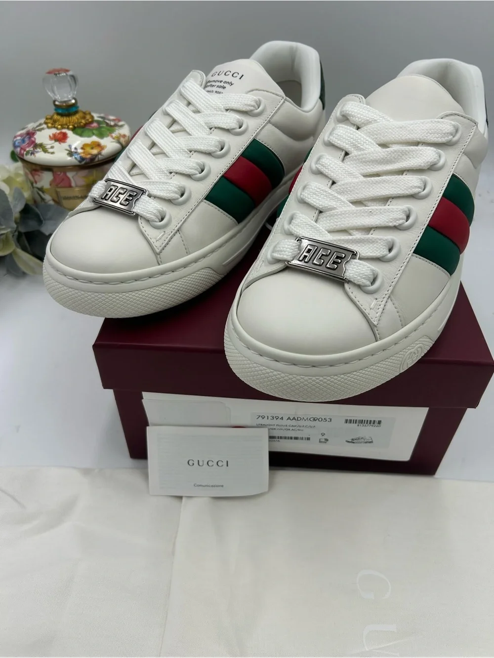 Men's Gucci ace web stripe leather sneakers size 9 fits 10 US made in Italy
